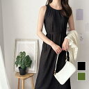 シャーリングタッチロングワンピース ロング丈 ノースリーブ プリーツ風 一枚コーデ 韓国 ファッション レディース 春夏 着回し 体型カバー