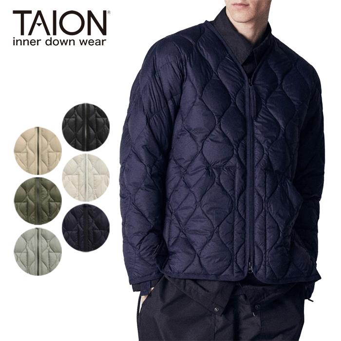 楽天AFRO JACK（お得なクーポン発行中！） タイオン TAION ダウン ジャケット ミリタリー VネックWジップ ダウンジャケット ソフトシェル メンズ レディース ユニセックス 軽量 防寒 TAION-101ALSZML-1