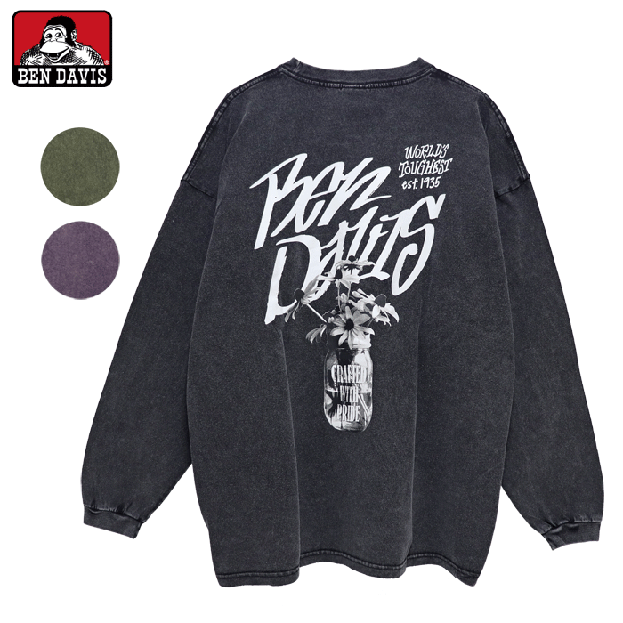楽天AFRO JACK（お得なクーポン発行中！） ベンデイビス 長袖 ロンT Tシャツ ワイドサイズ パウダーブリーチ （メール便 送料無料） BEN DAVIS VASE WASHEED L/S TEE（WIDE） ベンデービス / ベン デイビス