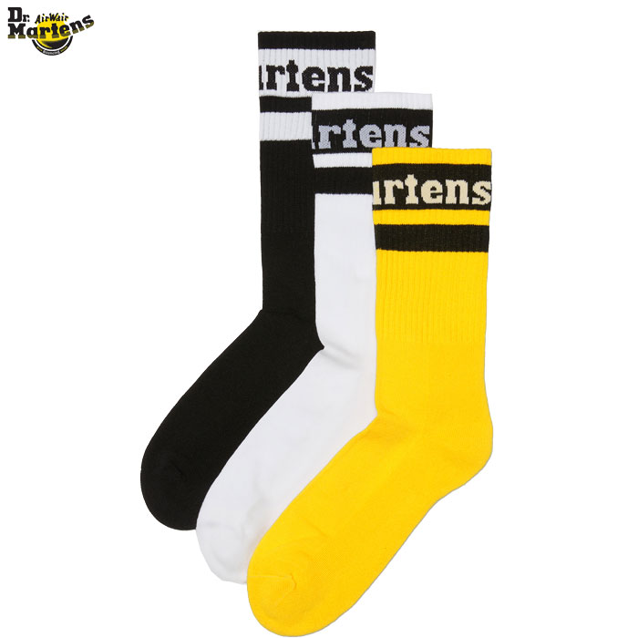 ドクターマーチン 即納 Dr.Martens レディース メンズ 靴下 ソックス アスレティック 3パック ソックス YELLOW+WHITE+BLACKのサムネイル