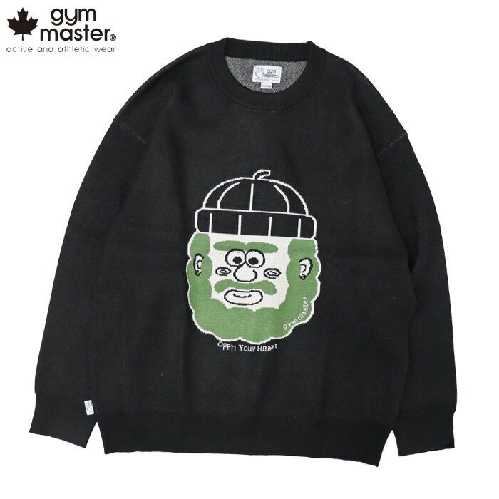 ジムマスター ニット 長袖 ジャガード ニット クルーネック ブラック メンズ レディース gym master open your heart Knit