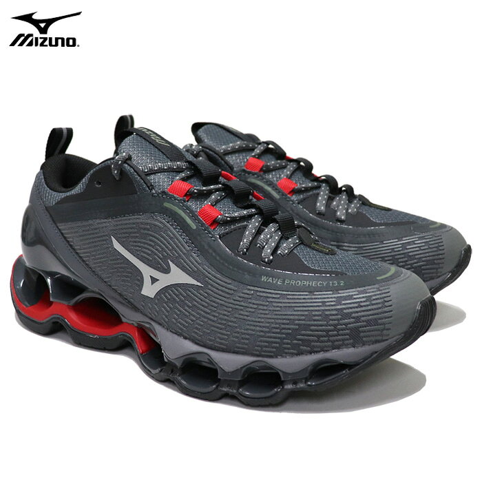 Rakuten - (お得なクーポン発行中！) ミズノ スニーカー メンズ ランニングシューズ ダークグレー×シルバー×レッド MIZUNO WAVE PROPHECY 13.2