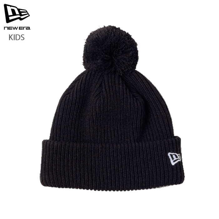 ニューエラ キャップ キッズ ニット帽 ポンポン 子供 帽子 ブラック (メール便 送料220円) NEW ERA KIDS POM PON KNIT RIB BLK 253のサムネイル