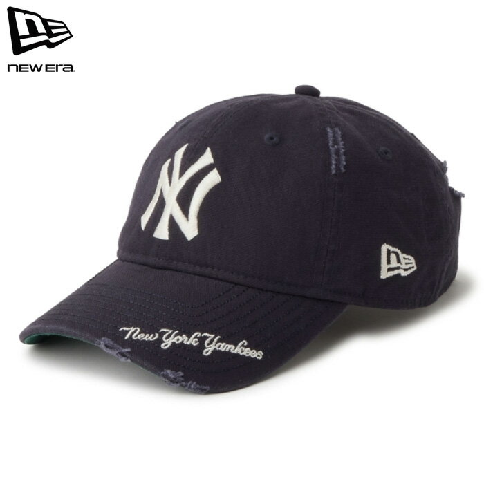 Rakuten - ニューエラ キャップ 9TWENTY ヤンキース 刺繍 ダメージ加工 メンズ レディース ネイビー NEW ERA 920 NEYYAN VISOR LOGO NVY