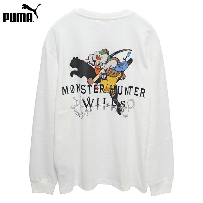 プーマ モンハンコラボ 長袖 ロンT モンスターハンター アイルー 吸水速乾 ホワイト メンズ レディース (メール便 送料無料) Puma MONSTER HUNTER LS TEE