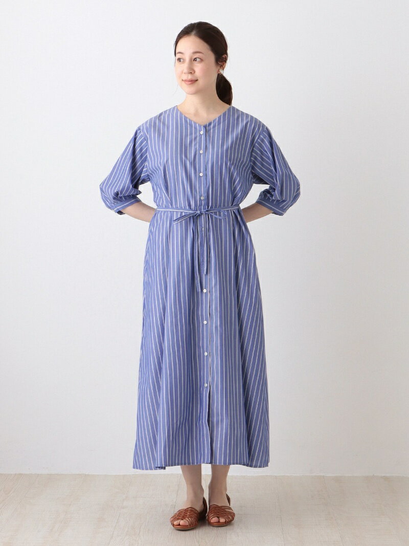 【SALE／30%OFF】バンセルクールストライプVネックワンピース Afternoon Tea アフタヌーンティー・リビング ワンピース・ドレス ワンピース ブルー グレー【RBA_E】【送料無料】[Rakuten Fashion]のサムネイル