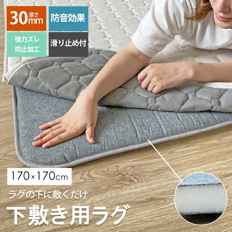 ラグ専用 下敷き 下敷きラグ 厚手 下敷きマット 厚め 30mm ベース ラグ カーペット 滑り止め ズレ防止 ラグの下に敷くマット ボリュームアップ ふかふか 防音 保温 床暖房 ホットカーペット対応 ベースラグ ラグマット 170×170 正方形 2畳 ラグマット専用 送料無料