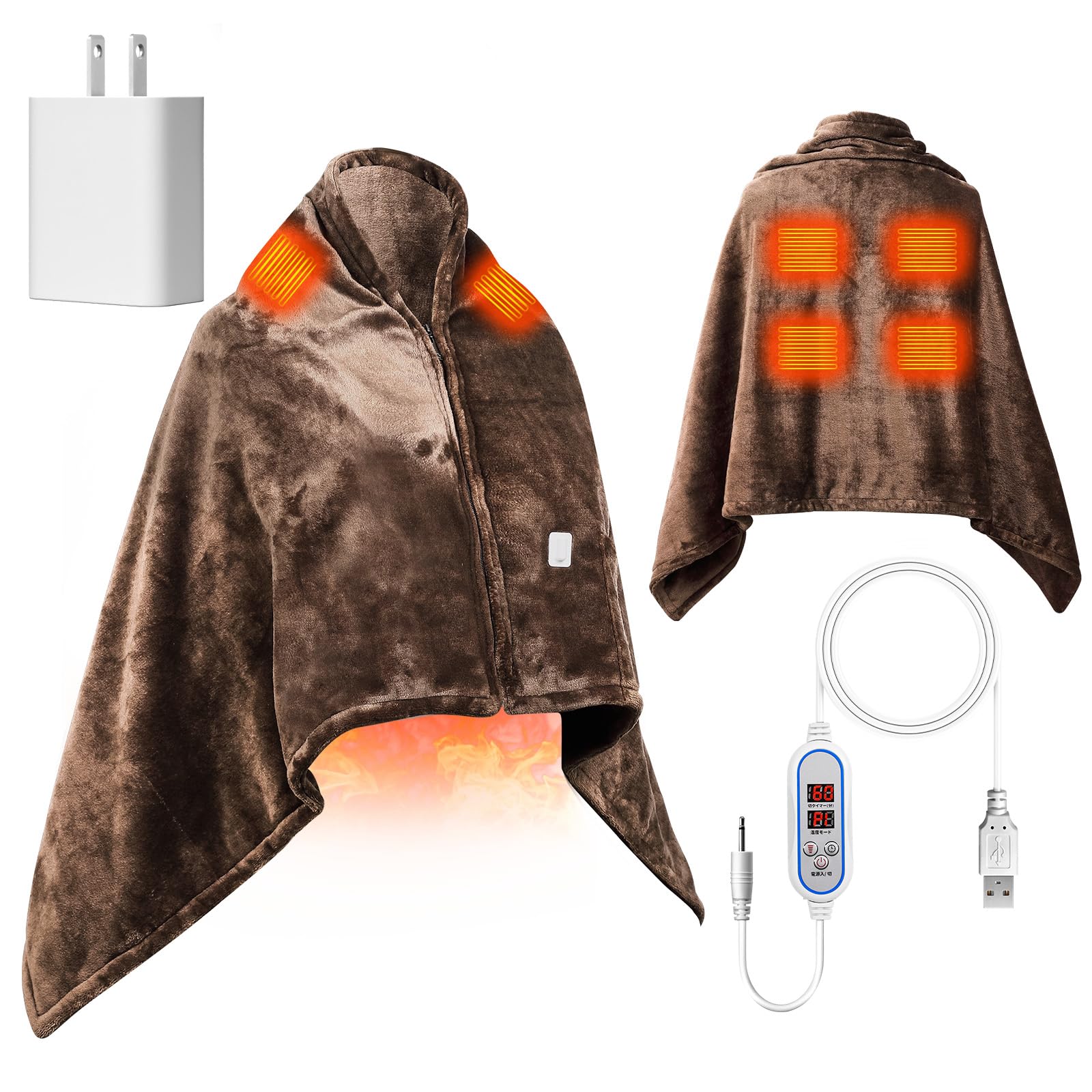 電気毛布 掛け 敷き 150*80CM 大判 USB給電式 アダプター付属 電気ブランケット 着る電気毛布 USB電気敷き毛布 三段階温度調節 タイマー設定 ジッパータイプ 両面フランネル ふわふわ 省エネ ひざ掛け 肩掛け 膝掛け 丸洗い可 ダニ退治 防寒 暖房器具