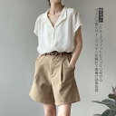 ハーフパンツ レディース 薄手 サーフパンツ ミドル丈 大きいポケット ボトムス ワイド ストレート カーゴパンツ ハイウエスト 体型カバー ワイドパンツ アイ...