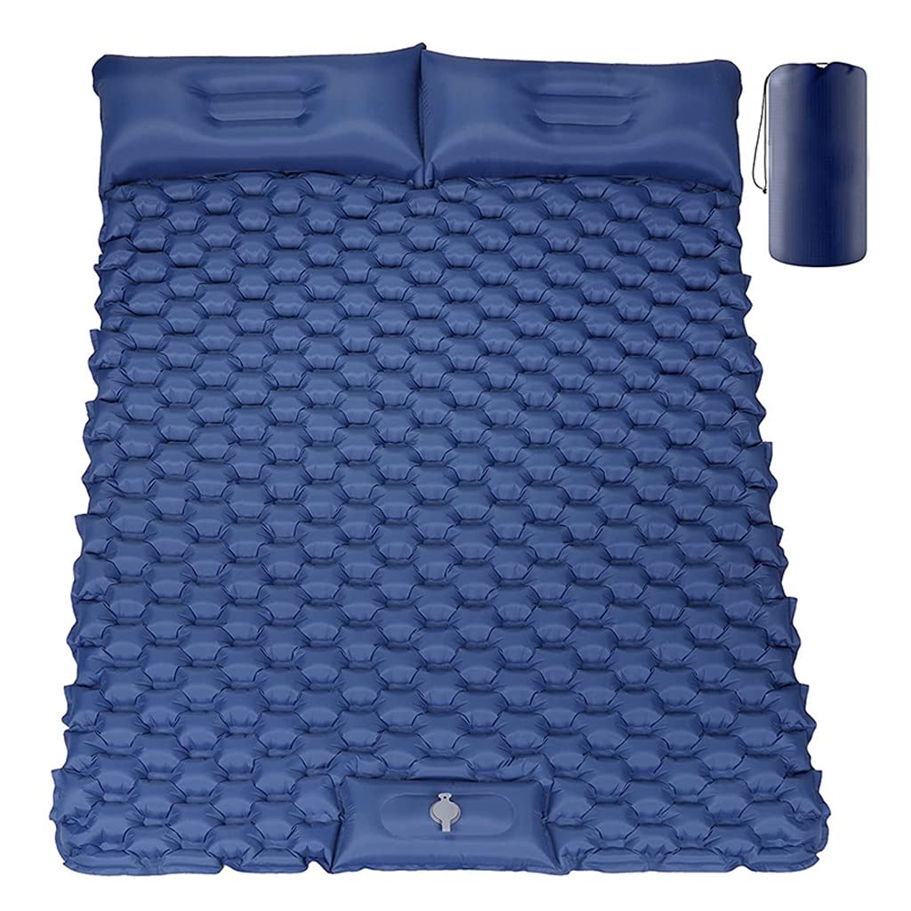 キャンプ用スリーピングパッド ダブルスリーピングパッド 空気注入式 2人用 キャンプ エアマットレス ポータブル防水キャンプパッド 枕付き クイーンサイズインフ...