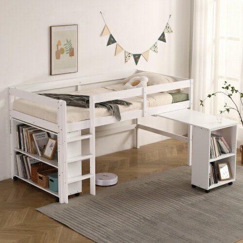 【即納】システムベッド ロフトベッド 木製 シングル ベッド ロータイプ ベッド デスク 本棚 机付き 学習机 コンパクト 本棚付き 木製ベッド 天然木 収納 子供 大人 一人暮らし コンパクト ミドルベッド 分離 分割 分割式