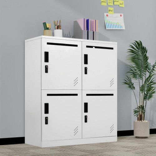 【即納】パーソナルロッカー 4人用 2段 スチール製 キャビネット 収納棚 スリム 収納 オフィス 事務所 会社 店舗 病院 学校 更衣室 寝室 業務用 通気性抜群 簡単組立 頑丈 ホワイト