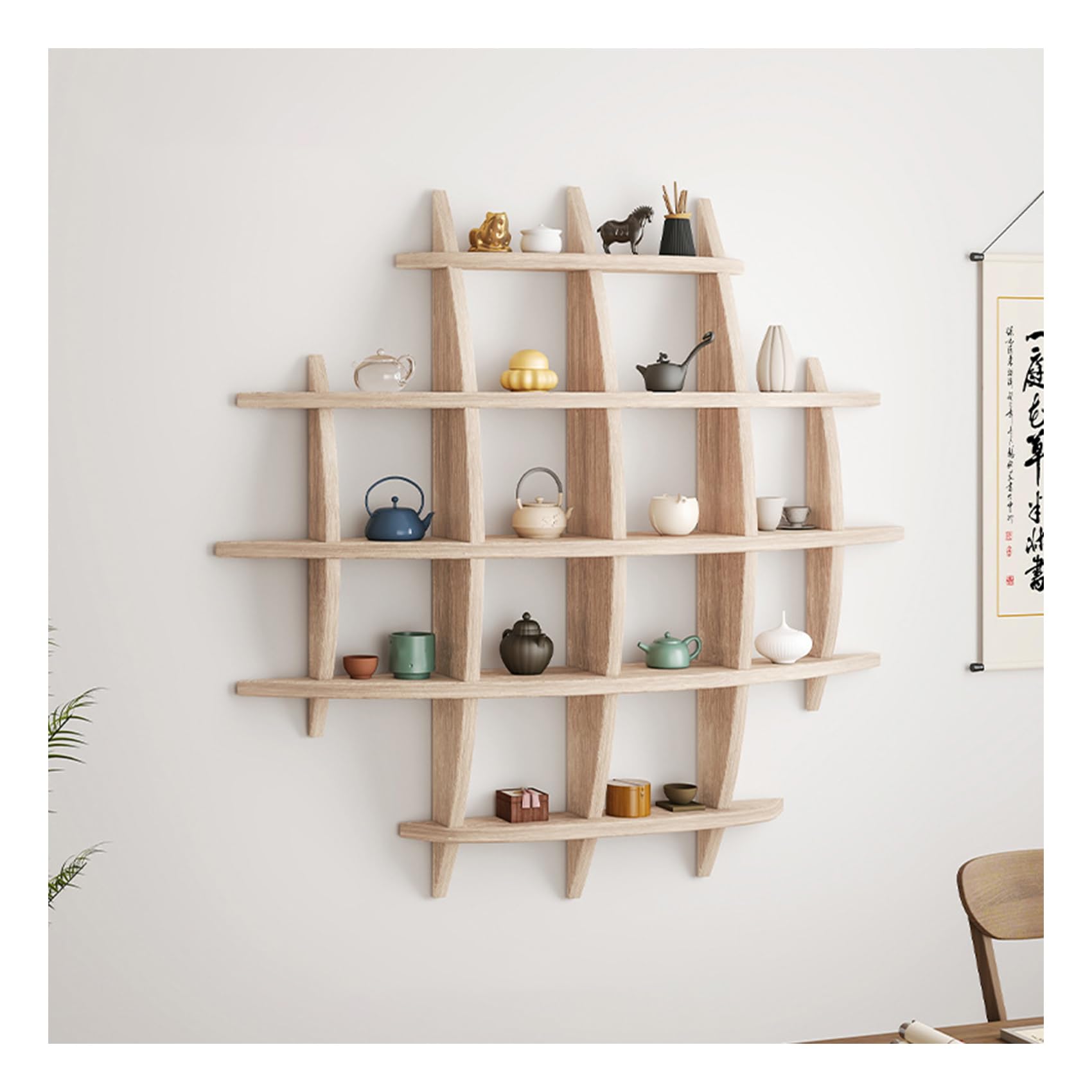 木製 アンティーク 調 飾り棚 ラック 壁掛け棚 珍品棚 飾り棚 香炉台 棚 木製ラック収納棚 ウォールシ..