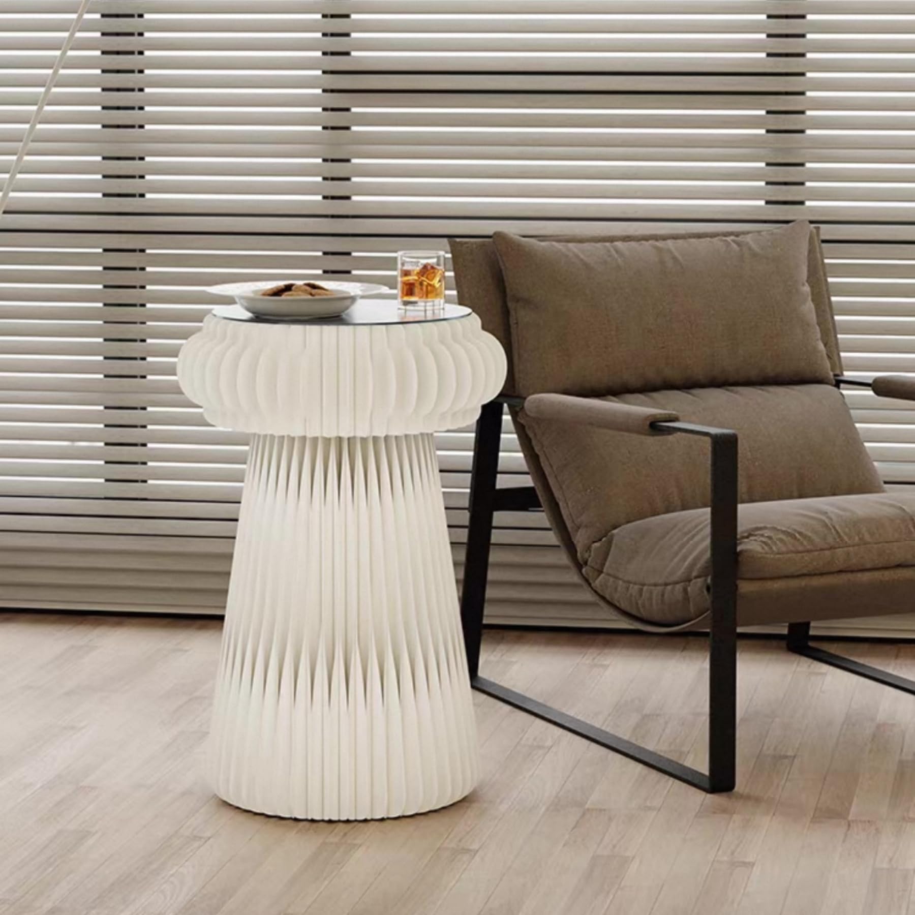 小さなサイドテーブル コーヒー テーブル 枕元のテーブル 展示棚 紙家具 透明アクリル天板付き 折りた..