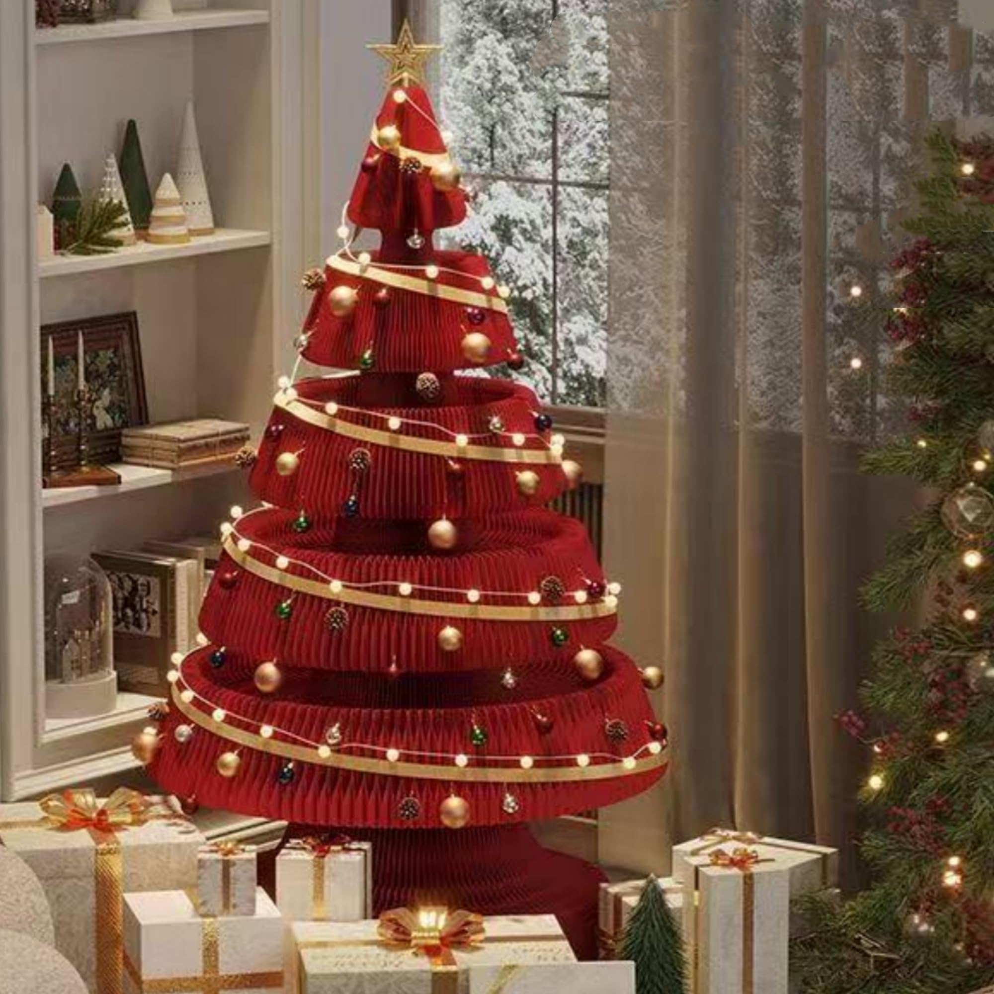 クリスマスツリー 紙製 ペーパー屏風 ツリー スノータイプ 装飾 飾り 持ち運び可能 組み立て不要 置物 おしゃれ 折りたたみ式 折り畳み 紙製 ツリー コンパクト簡単な組立品 部屋 商店 クリスマスプレゼン