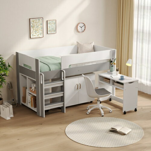 【即納】システムベッド ロフトベッド 階段付き S 木製 高さ120cm シングル ベッド ロータイプ ベッド デスク 本棚 机付き 学習机 コンパクト 本棚付き 収納 大人 一人暮らし