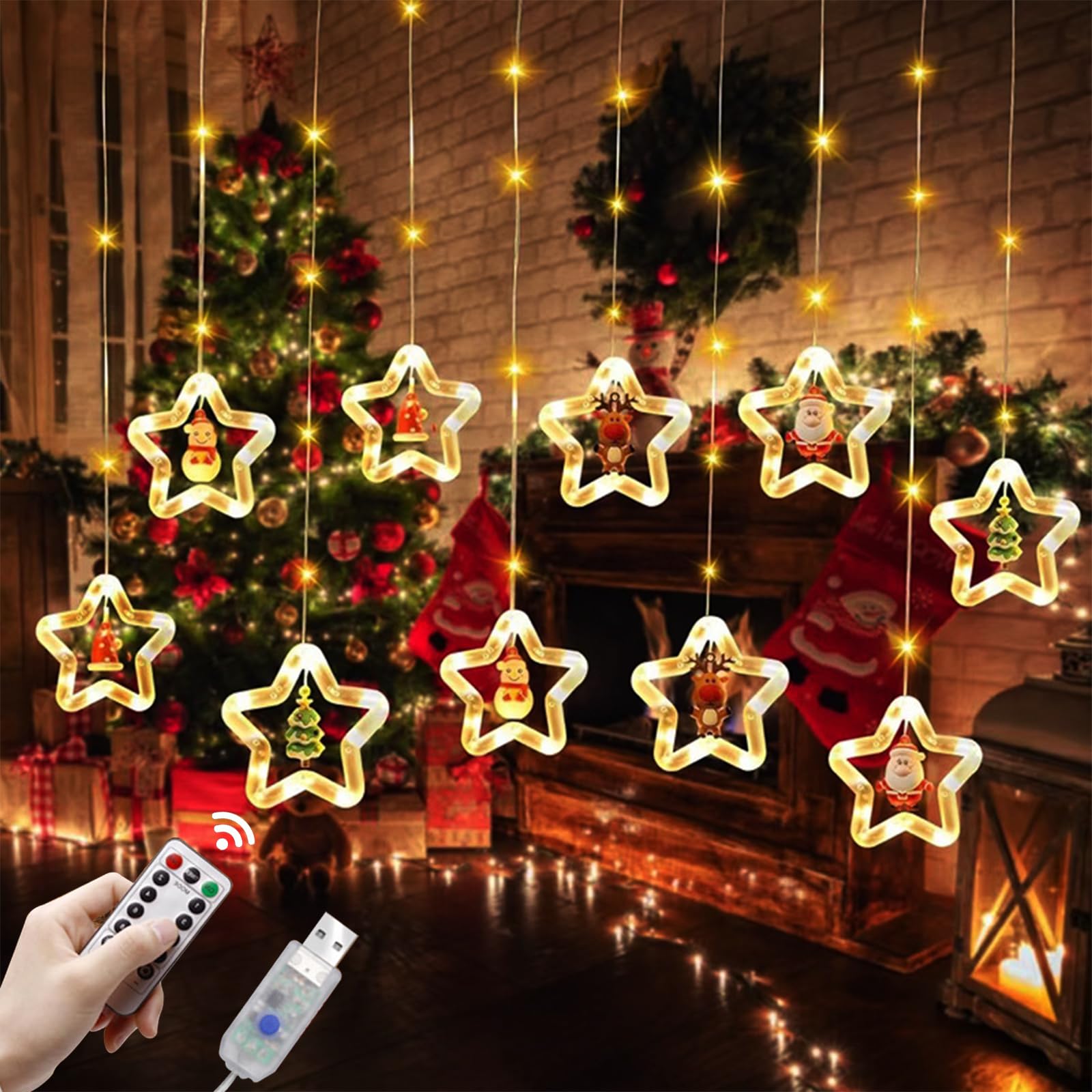 クリスマス飾り クリスマス ライト 3m 120電球 USB充電式 リモコン付き 8種類の照明モード サンタクロ..