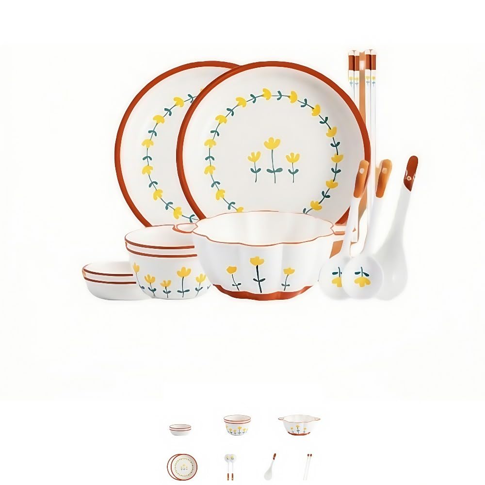 Rakuten - セラミック食器セット 再利用可能 シンプル 収納便利 家庭用 和風 高価値 クリエイティブギフト ライスボウル プレート スープボウル
