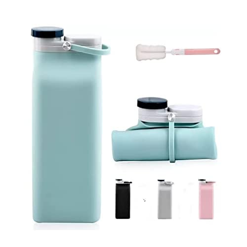 Rakuten - 折りたたみ式ウォーターボトル シリコン 600ml 携帯用スポーツ水筒 多機能 蓋付き 耐久性 コンパクト 柔軟 折りたたみカップ シリカゲル 直飲み 超軽量 洗いやすい 無毒無臭 耐冷耐熱 大人 子ども アウトドア 旅行 登山用 キャンプ ランニング ジム