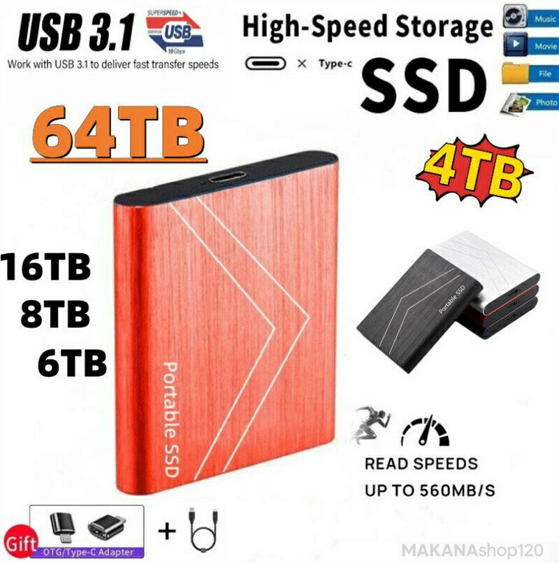 Hard Disk Drives （External） - SSD 1TB 外付 ポータブルSSD 外付けハードディス USB-A/USB-C両対応 500GB 超薄型ポータブル ハードディスク 2TB USB3.1 Type-C 対応 スマホ互換可 耐衝撃
