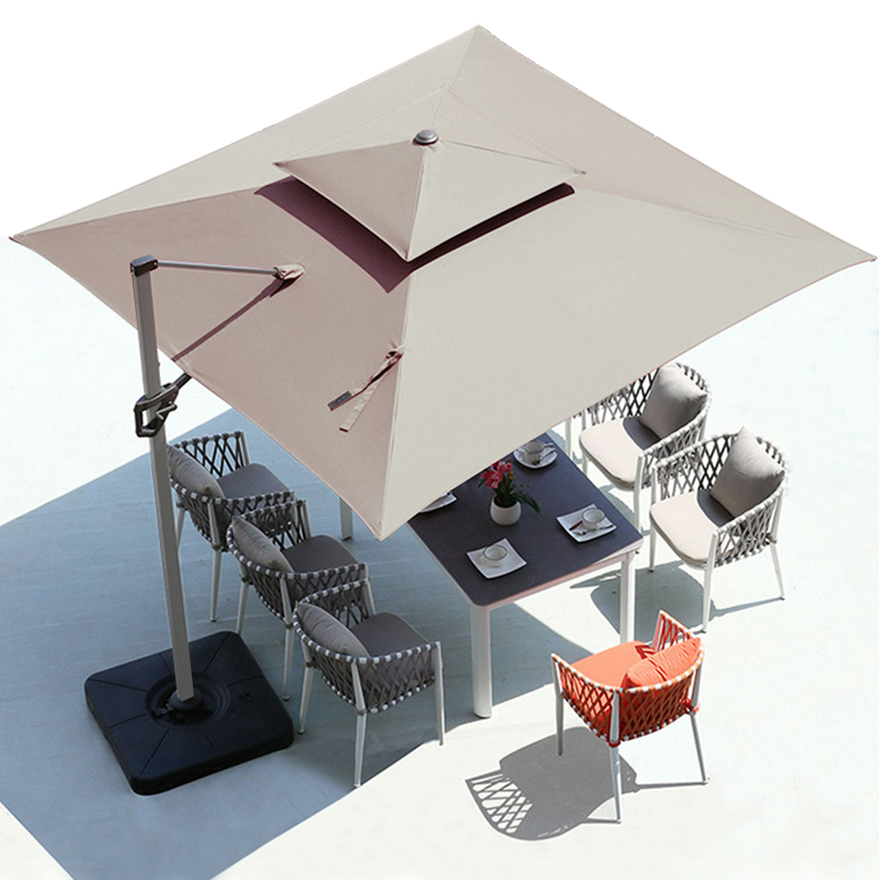 ガーデンパラソル 風に強い 正方形 パラソル 大型 250cm 300cm 傘カバー付き ベース付き ハンギングパ..