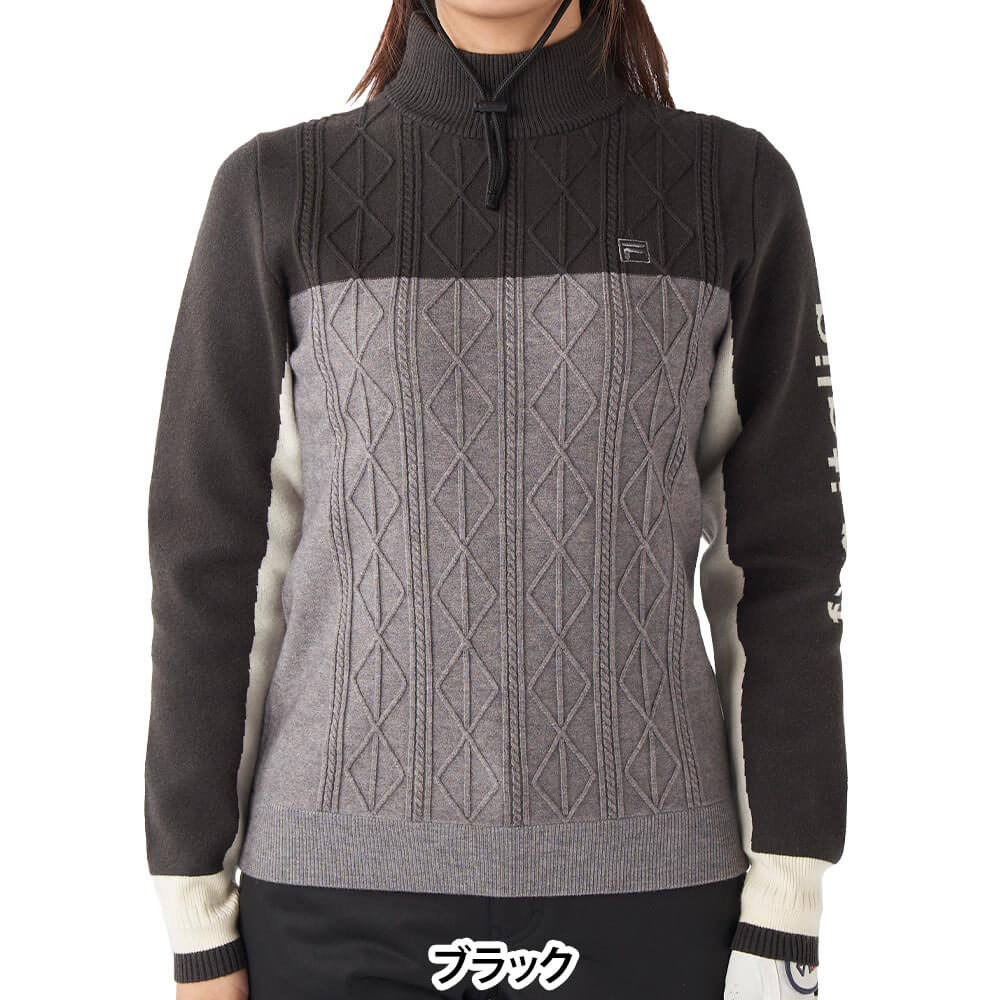 【ブラックフライデー♪最大10000円割引クーポン先行配布中！】　フィラ レディース 配色切替 長袖 モックネック セーター 795-705 ゴルフウェア [2025年秋冬モデル]