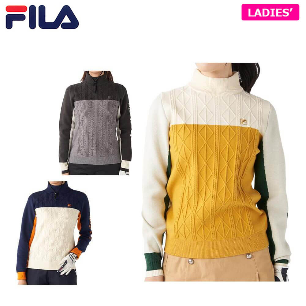 【ブラックフライデー♪最大10000円割引クーポン先行配布中！】　フィラ レディース 配色切替 長袖 モックネック セーター 795-705 ゴルフウェア [2025年秋冬モデル]