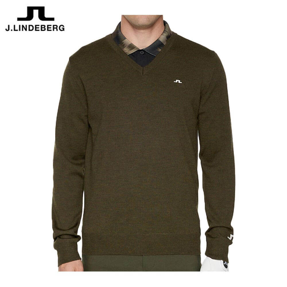 Jリンドバーグ メンズ メリノウール Vネック 長袖 セーター 071-14910 028 カーキ ゴルフウェア [2025..