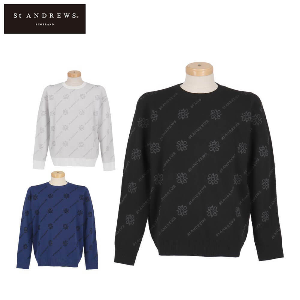 セントアンドリュース メンズ ロゴジャガード 長袖 クルーネック ニット プルオーバー 042-5270951 ゴ..