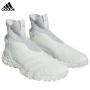 ●商品発送についてadidas アディダス ユニセックス コードカオス レースレス スパイクレス ゴルフシューズ LIJ23 IG5358 フットウェアホワイト/ダッシュグレー/クリスタルホワイト　2023年モデル ゴルフシューズの秩序を破壊したシューズが、次はシューズクロージャの常識をも破壊する。それがコードカオス レースレス。 文字通り、シューレースもBOAクロージャーも無い、初のツアーレースレスゴルフシューズ。 アディダスブランドのサッカーやバスケットボールなどのレースレスシューズテクノロジーを応用してクロージャーがなくてもスイング時にツアーレベルの横方向の安定性を発揮するというコンセプトのもと開発された。 新素材の4Dプライムニットを甲上からアンクル周りのミッドカット構造に採用することで、伸縮性の強弱とその方向を自在に調整できる素材性質を活かし、従来ミッドカットよりも着脱がより楽で快適性も向上。 その反面、スイングに求められる横方向の安定性が求められる箇所は伸縮を抑制する網組織が採用されている。 加えて、その周囲とPUワープニットアッパーとの境目には硬度を更に高めるPUフィルムとシームテープで、適所の伸びを強力に抑え、レースレスとは思えないスタビリティを実現する。 アッパーヒール部分にはソフトな素材感を使用したヒールクリップを採用することで、足の踵部分の形状にやさしく順応することで歩行時にしっかりとヒールが足に追随し軽快な歩行をもたらしながら、横方向には広がりにくいパーツにすることでスイング時の安定性も担保。 ソックフィット構造によって、まるで靴下を履くようにシューズがさまざまな足形に順応しつつ、足と靴の一体感の強いシームレスなフィット感を生む。 ミッドカット＋レースレスでないと不可能な性能を実現したディスラプティブなツアーシューズ。 ・レギュラーフィット ・レースレスクロージャー ・メッシュアッパーに防水フィルム ・テキスタイルライニングと INSITEソックライナー ・BOOSTのミッドソール ・外付けヒールクリップ ・リサイクル素材を一部使用 ・ツアーパフォーマンスユニセックスラスト（EE相当） 素材 アッパー：合成繊維、合成皮革　ミッドソール：合成樹脂（BOOST）　アウトソール：合成底、ゴム底 取り扱いサイズ 24.5〜28.0cm フィット REGULAR（EE相当） 重量 約375g（25.5cm片足の場合） 発売 2023年8月 商品在庫につきまして 在庫管理システム連動により、当店が運営する複数ショッピングサイトと共有の設定になっております。 数分間隔での在庫情報更新になりますのでご注文のタイミングによりましては、設定に誤差が生じる場合があります。 その際にはご案内をさせて頂きますので予めご了承願います。