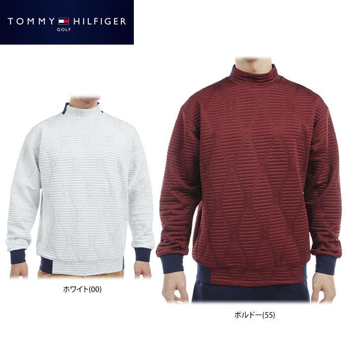 トミー ヒルフィガー ゴルフ メンズ 総柄 ジャガードキルト 生地切替 スウェット 長袖 モックネック プルオーバー THMA477 ゴルフウェア [2024年秋冬モデル 30％OFF] 特価