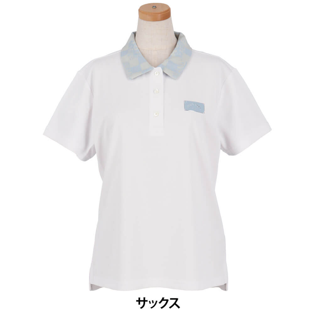 【ほぼ全品P10倍＋秋冬ウェア10％割引クーポン！】11/10まで　ジュン アンド ロペ レディース チェッカーボード衿 バックプリント 半袖 ポロシャツ ERM25150 ゴルフウェア [2025年春夏モデル]