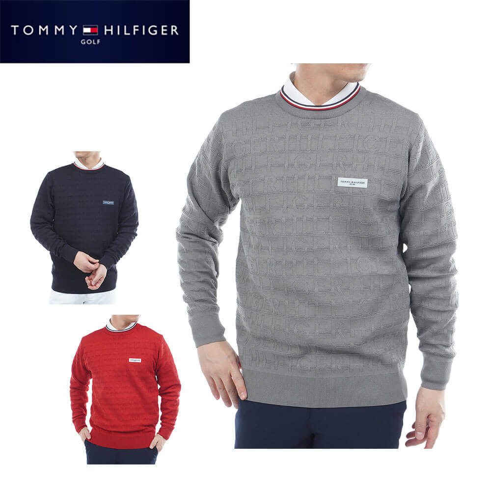 トミー ヒルフィガー ゴルフ メンズ ロゴジャガード 長袖 クルーネック セーター THMA564 ゴルフウェア..
