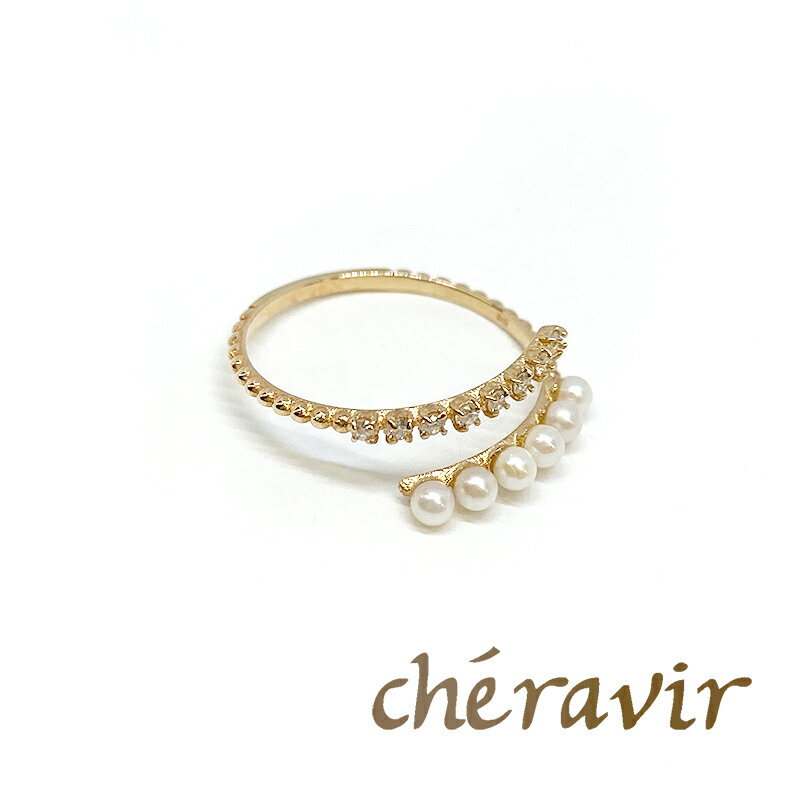 Cheravir リング 指輪 レディース K10 イエローゴールド 10K アンティーク調 透かし 華奢 繊細 アンティーク 日本製 シェラヴィール パール　ダイヤモンド