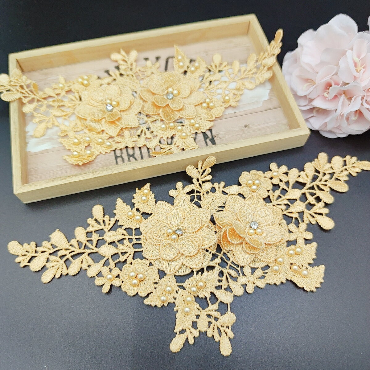 刺繍レース ビーズ花芯 モチーフ ドレス 2ペ...の紹介画像2