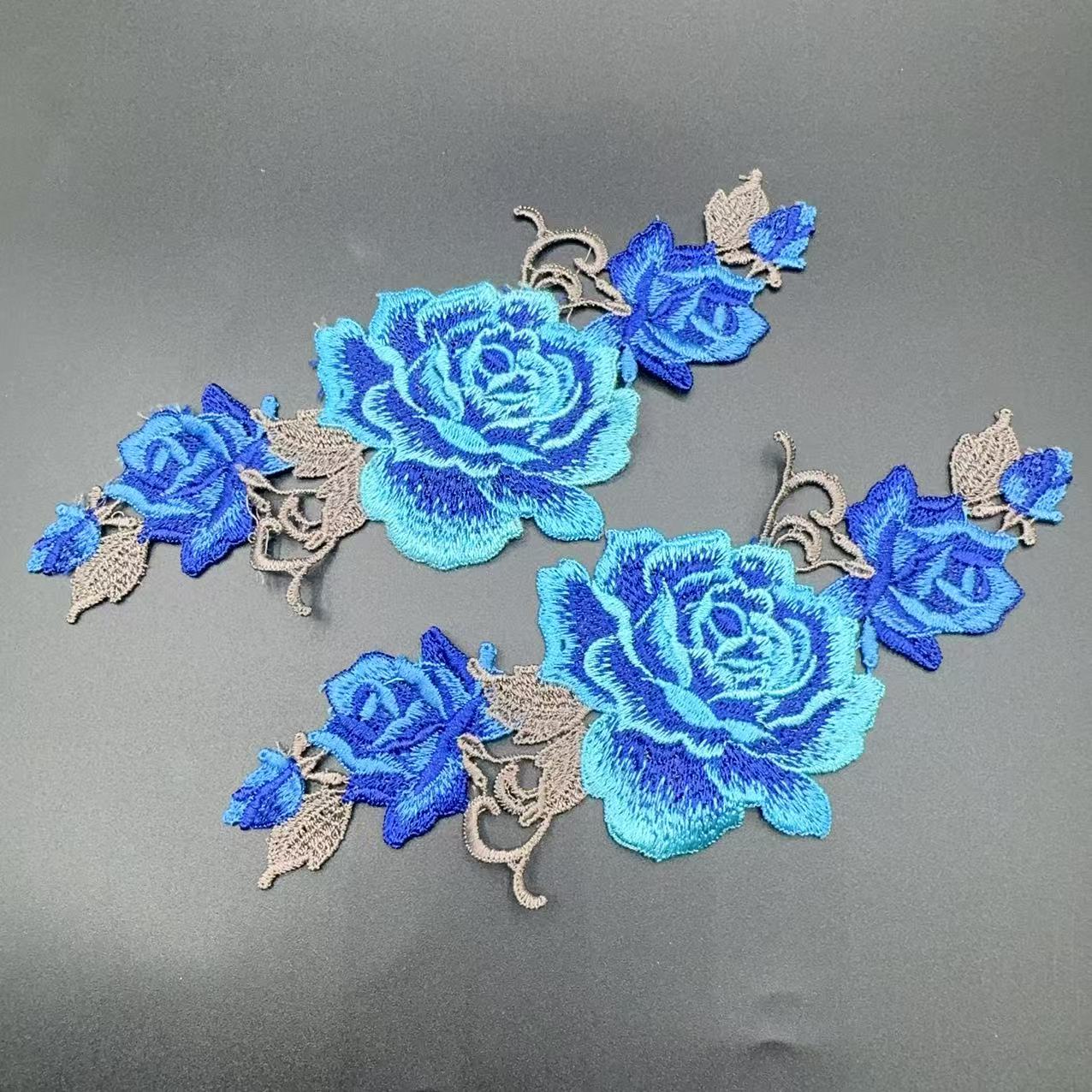 レース 花 薔薇 レッド ブルー 4枚 素材 花 ケミカル モチーフ 刺繍 花芯