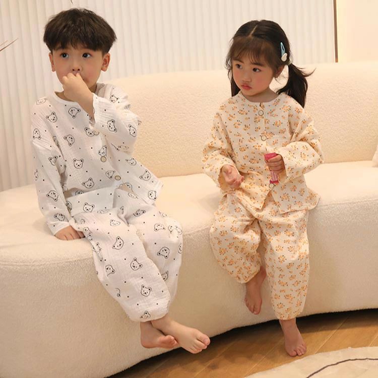 子供パジャマ 長袖ガーゼ 前開き 上下セット 綿100% 春夏秋 通園 保育園 ルームウエア キッズ 女の子 男の子 90 100 110 120 130 140 15 — vista 3
