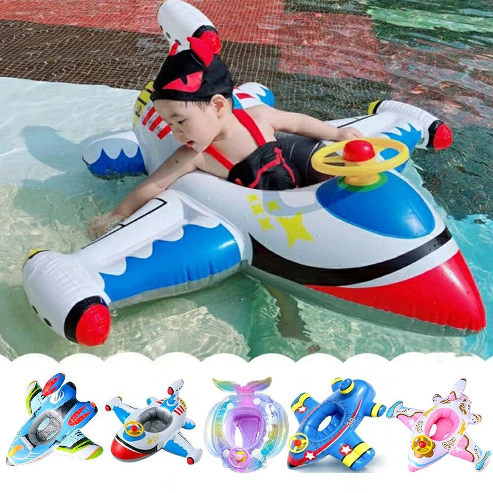 商品名称：子供用浮き輪商品重量：(約)550g対応年齢：3歳-6歳素材：PVC★丈夫・安全・穏やか★空気を入れて膨らませ、浮き輪の浮力が強くなり、子供が転倒することを防ぎ、安全に使用できます。穏やかな構造が更に穏やかとなり、ゆらゆらと遊んでも簡単には倒せません。安定感バッチリです！★ユニークなデザイン★ユニークな工芸品の形、美しい外観、線、明るい色。子供の好みに合わせて、水泳の楽しさを高めましょう。飛行機ような浮き輪、ハンドルもあります、子供が運転する気分を感じます。★漏れ防止★漏れのないように押すことができる漏れ防止ノズルを取り付け、空気漏れを防ぎ、より安全に使用できるように半閉鎖します。★収納便利★つかわないときは空気を抜いて、折りたたんでコンパクトに収納でき、軽量で子供と女性も持ち転びに便利です。★ご注意★PVC製品なので、少量の臭いがございます。風通しのよい場所で換気してください。または、水洗いしてください。