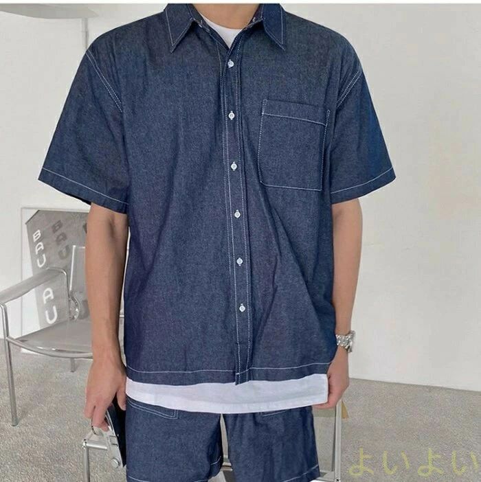 セットアップ メンズ 半袖 2 点セット 上下セット トップス シャツ パンツ ジーンズ デニム カジュアル ゆったり 夏新作 吸汗 速乾 普段 age2022-10015924 アージュ ファッション サンプル画像3