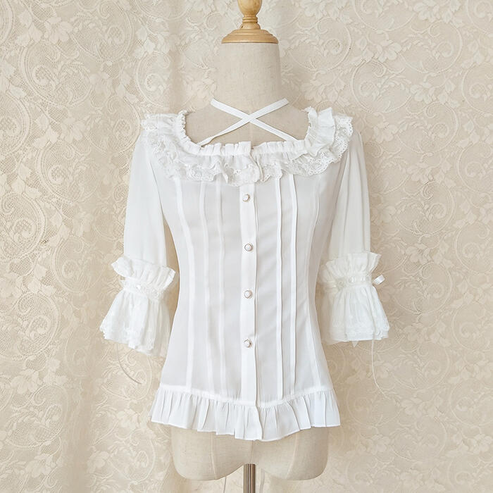 ブラウス ロリータ 春夏 七分袖 姫袖 レディース レース ゴシック ゴスロリ シフォンコスプレ コスチューム 3カラー パーティー スクエ
