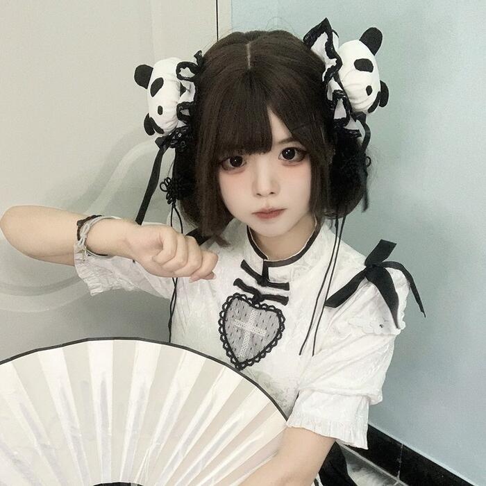 ロリータ 髪飾り パンダ 中華風 ヘアアクセ ゆめかわいい 中華ロリ 華ロリ チャイナお団子 Lolita レース 綿入り ヘアクリップ付き ヘア