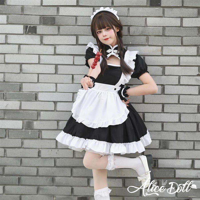 チャイナ風 メイド服 チャイナドレス 露出 ワンピース エプロン セット セクシー レディース 衣装 ロリータ ゴスロリ 可愛い ドレス メ