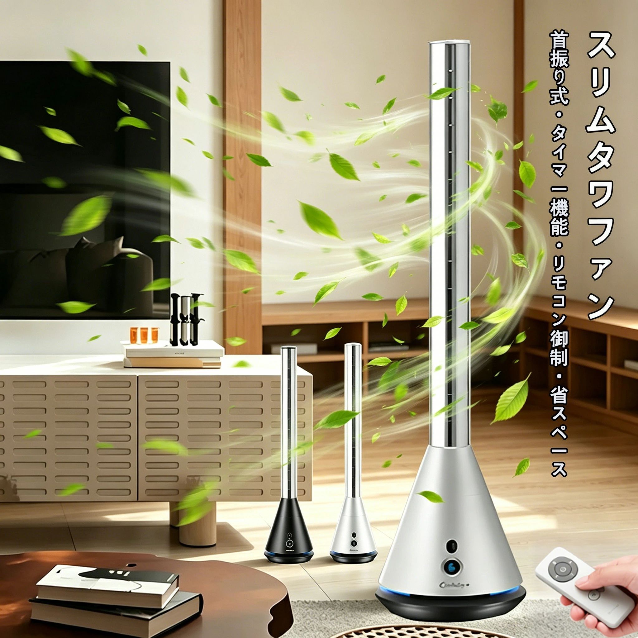 扇風機 リビングファン おしゃれ タワー スリム DC タワーファン 羽なし 強力 扇風機 スリム 10畳 8Hタイマー 11段風量調整 80°首振り