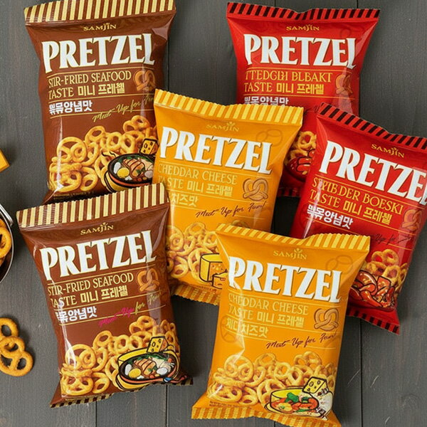 名称[SAMJIN] プレッツェル 3種類から選べる6袋セット内容量6袋セット/70g×6個賞味期限別途表記保存方法高温多湿を避け、直射日光の当たらない涼しい場所で保管してください。主原料海鮮BBQ味：レッツェル（小麦粉、植物油脂、コーンシ...