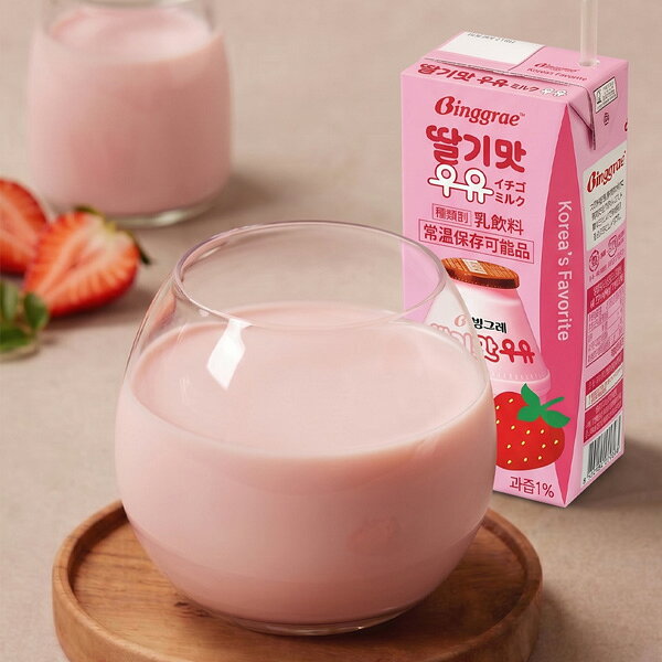 [ビングレ] イチゴ味ミルク 箱売り / 1BOX(200ml×24個） Binggrae イチゴ牛乳 韓国...