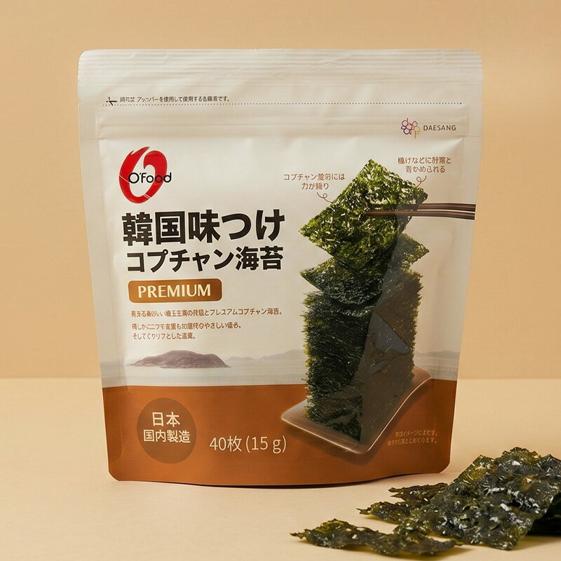 Rakuten - [O'Food] 韓国味付けコプチャン海苔 40枚 / 15g(40枚) 国内製造 プレミアム原料 韓国海苔 のり 厚みがありパリパリ サクサク