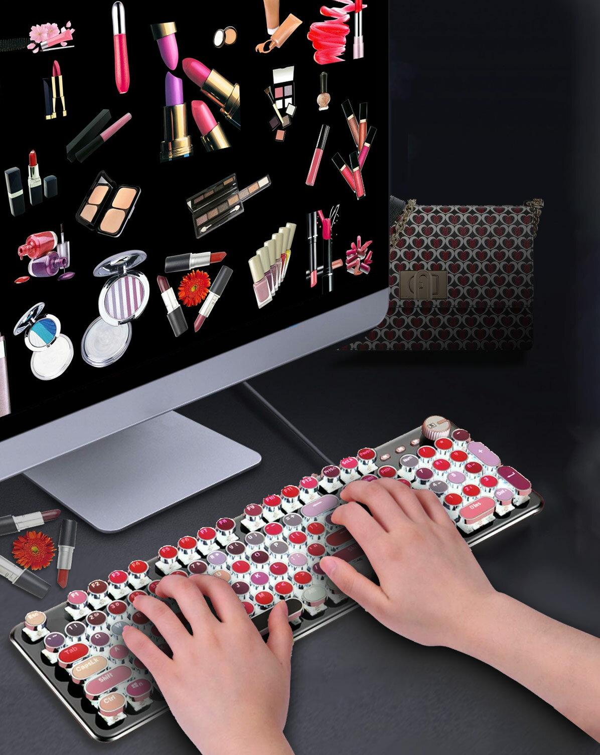 キーボード メイクパレットをイメージしたかわいらしいデザイン 25パターンled メカニカルキーボード 青軸 Usb有線キーボード かわいいキーボード ゲーミングキーボード おしゃれ ゲーミング Usb接続 メイクパレット 光る 可愛い 女性 口紅 打ち安い タイプライター