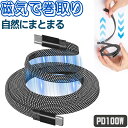 スパイラル充電ケーブル 100w USB Type-C マグネット充電ケーブル 収納 巻き取り フラット 持ち運びに便利 急速充電 スマホ L型 L字 フラット