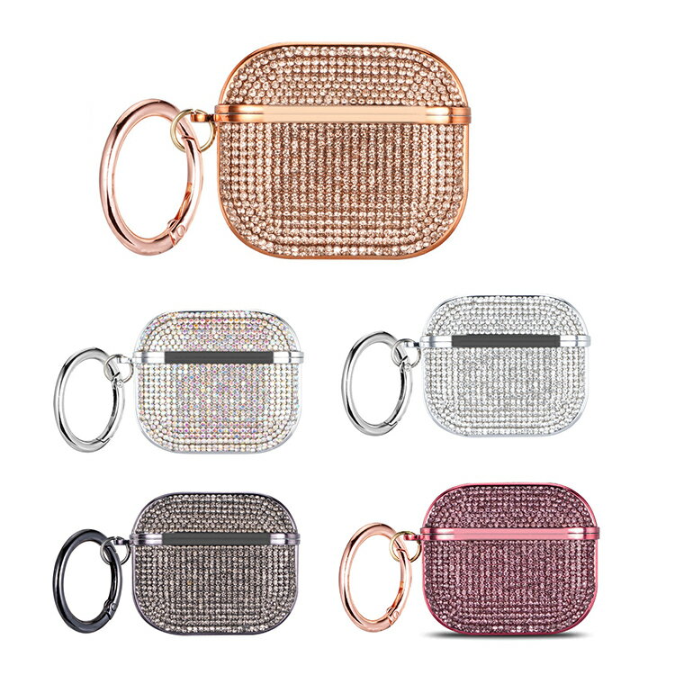 AirPods4 ケース AirPods 4 カバー カラビナ付き ラインストーン デコレーション プラスチック ハード..