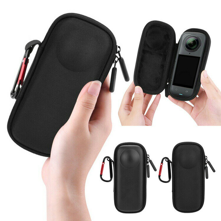 Insta360 X5 X4 ケース カバー かばん ポーチ ポータブル キャンバス調 / レザー調 カラビナ付き 硬質EVAポーチ インスタ360 X5 X4 360度アクションカメラ 保護ケース 収納バッグ 収納ケース 衝撃吸収 キャリングケース